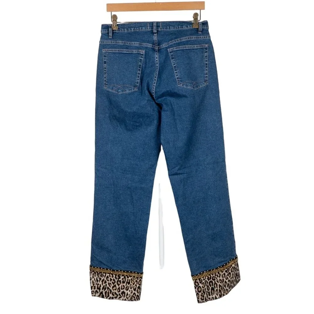Gabby D VTG Jeans 8 Womens Leopard Print Accent Straight Blue Cotton Bead Sequin - Picture 5 of 5